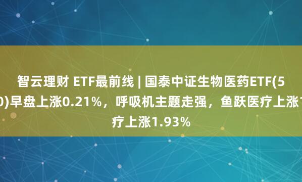 智云理财 ETF最前线 | 国泰中证生物医药ETF(512290)早盘上涨0.21%，呼吸机主题走强，鱼跃医疗上涨1.93%